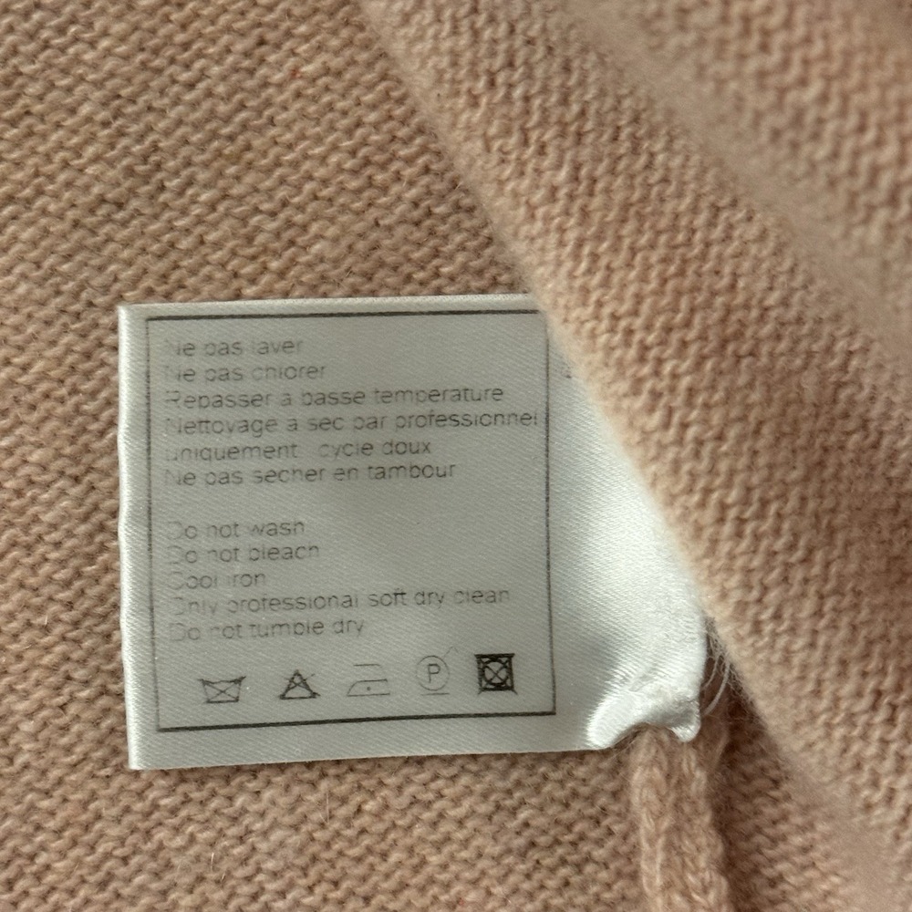 CHANEL 03A Pink 100% Cashmere Fringe Trim Open Front Cardigan Sweater Size 42 - Picture 11 of 13